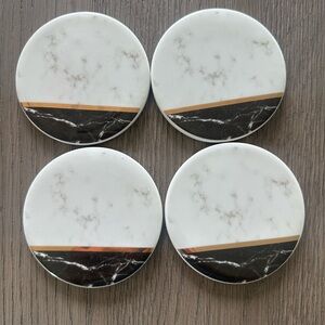 Chic and Tonic Set of Four Marble Coasters with Black and Gold Accents